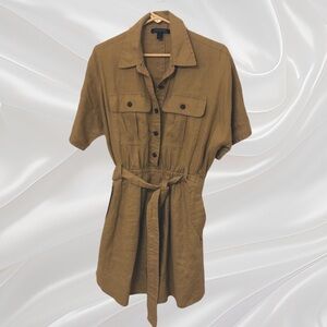 Banana Republic Linen Jacket Tan Button-Up Shirt Dress